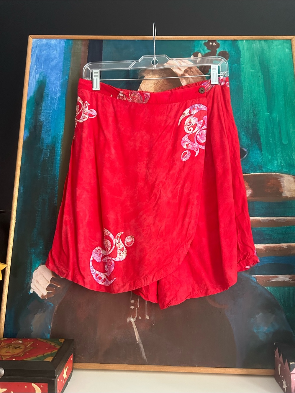 Coco International Red Rayon Wrap Skort Culottes Boho Y2K Bali Size M